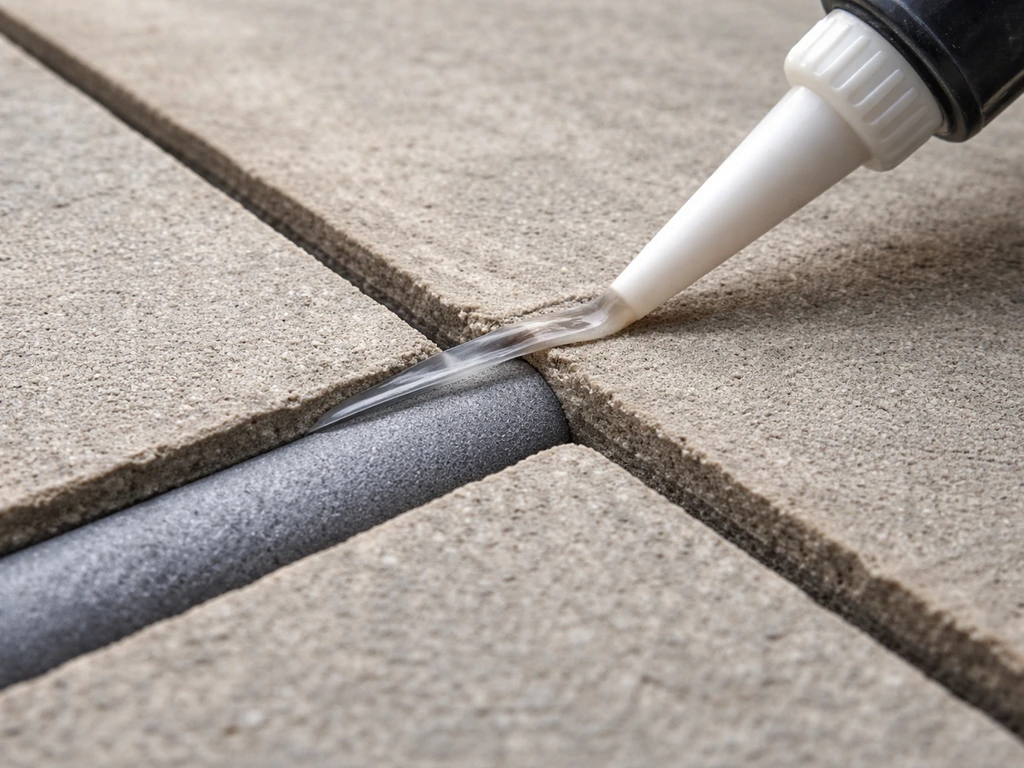 Close-up of a concrete joint with compressed backer rod correctly seated for sealant application.