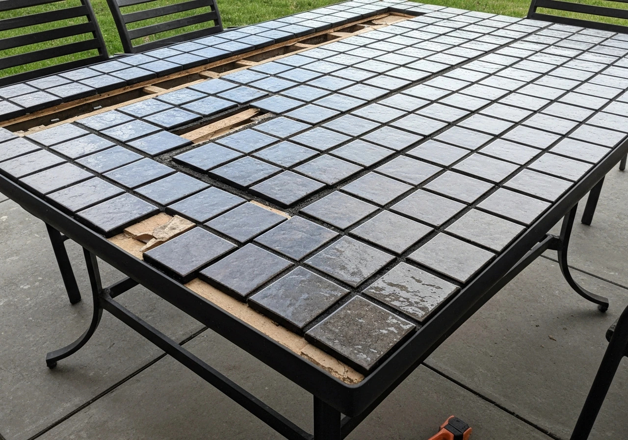 How to Replace a Glass Patio Table Top With Tile