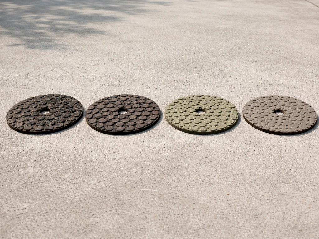 Coarse-to-fine sequence of diamond grinding pads on a concrete patio surface