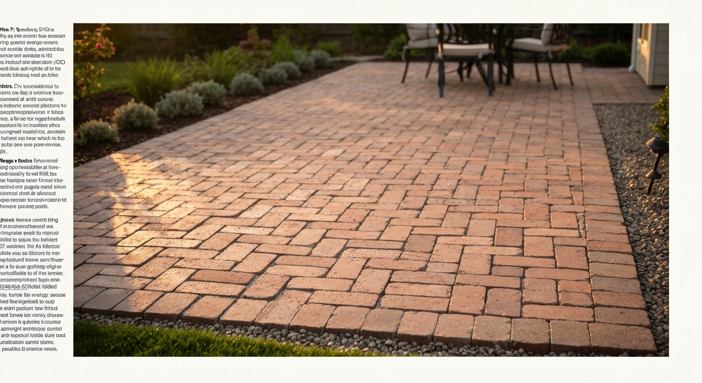 Finished reclaimed-brick patio with varied patina bricks and neat joints in warm light