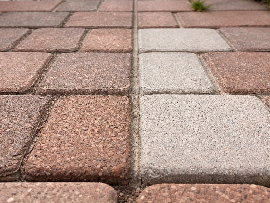 Close-up side-by-side brick patio joints: polymeric sand on one side, mortar joints on the other.