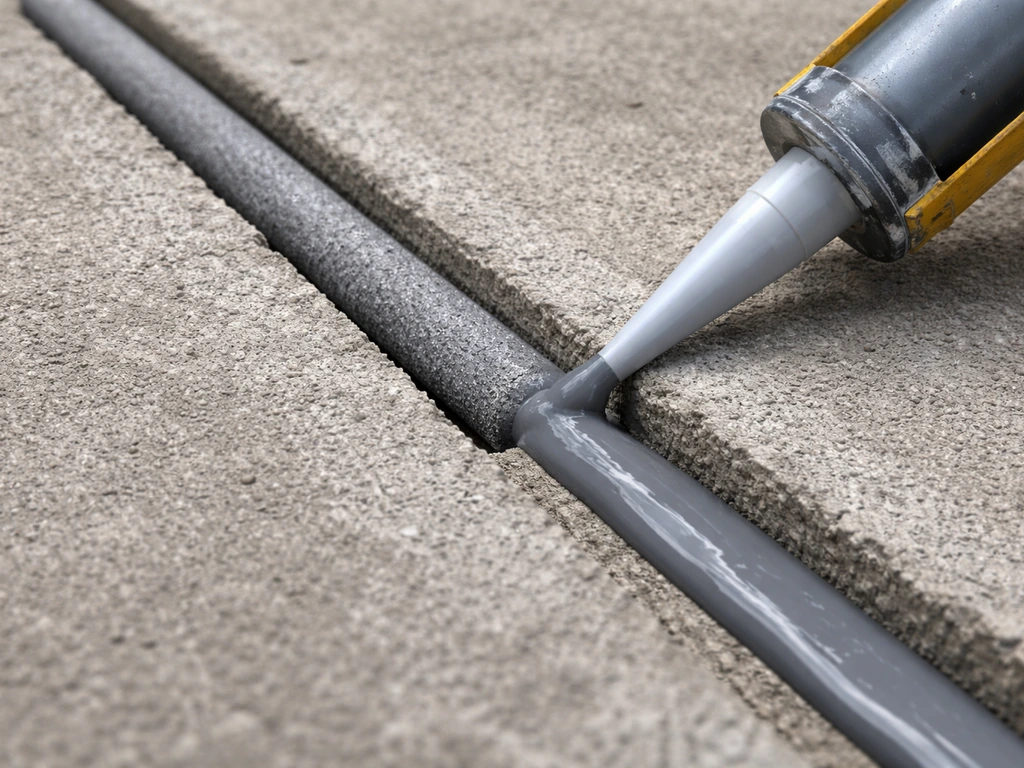 Concrete joint with backer rod in place as fresh sealant is applied neatly along the line.
