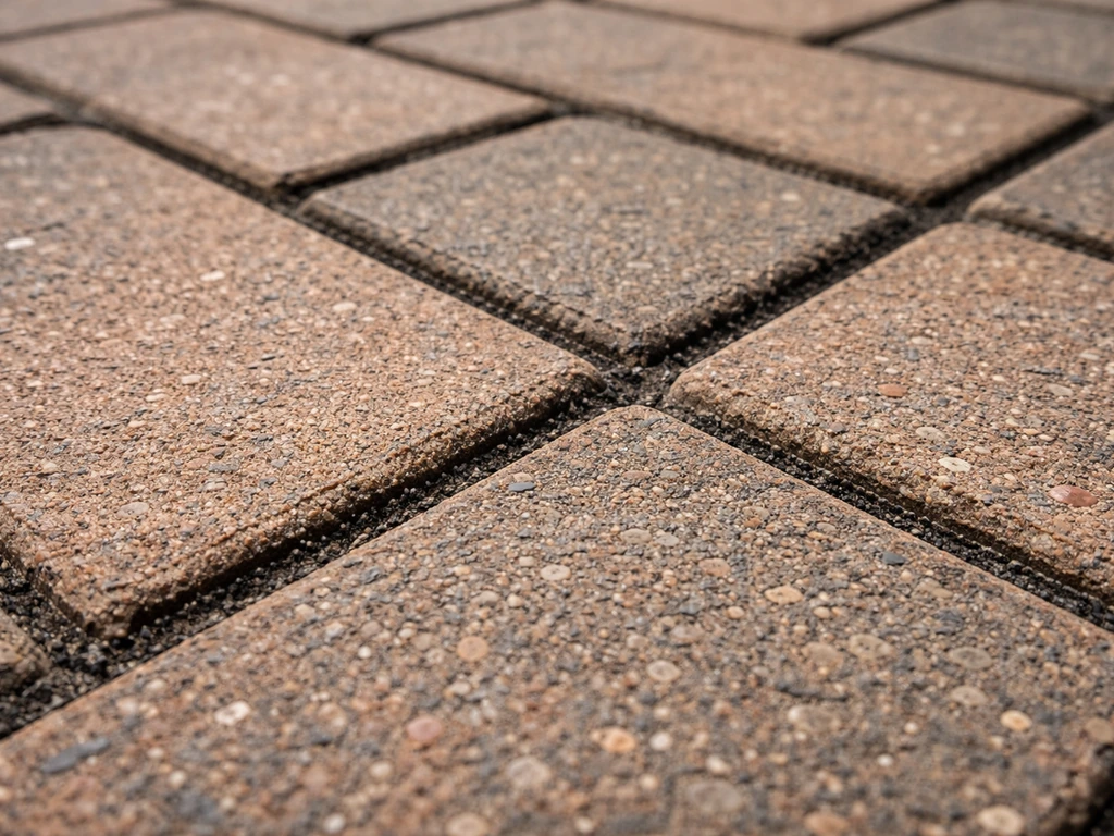 Close-up of dry, cleaned patio joints between pavers, ready for grouting after brushing.